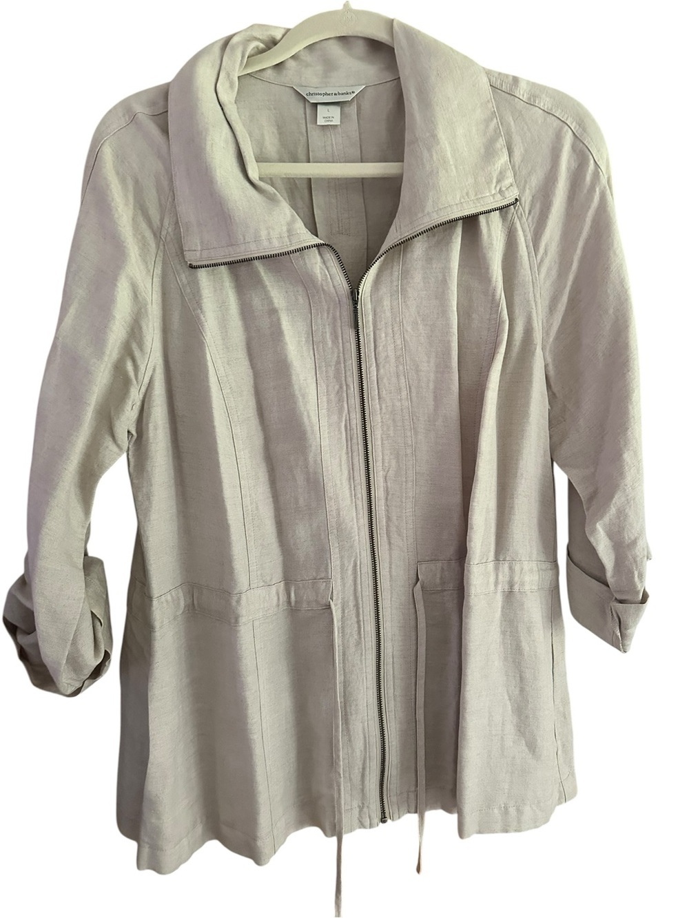 Christopher Banks Beige Women's Zip-Front Jacket linen feel large